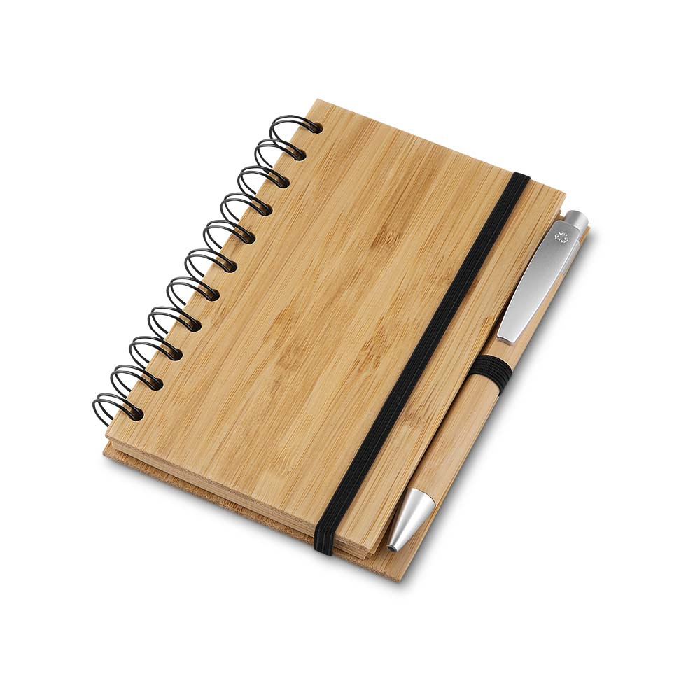 Kit Caderno e Caneta Bambu 14x9cm 60 Folhas