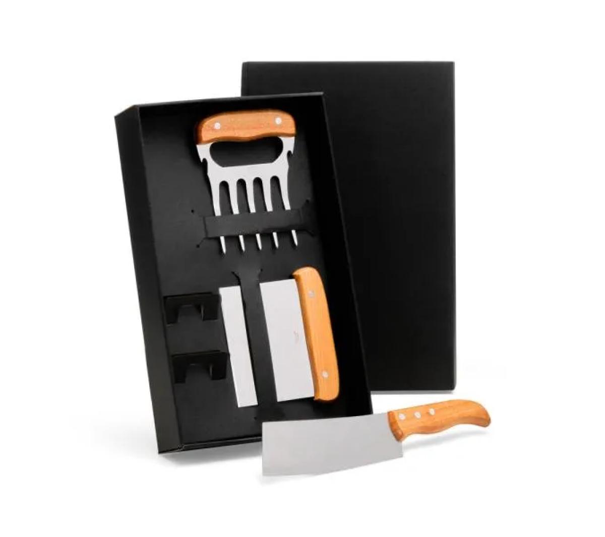Conjunto para Churrasco Madeira/Inox 3 Peças 13,5x11,5cm