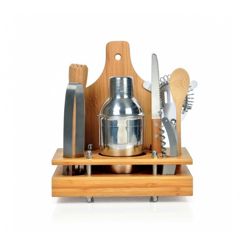 Conjunto para Bar Inox e Bambu 8 Peças 23x21,5cm
