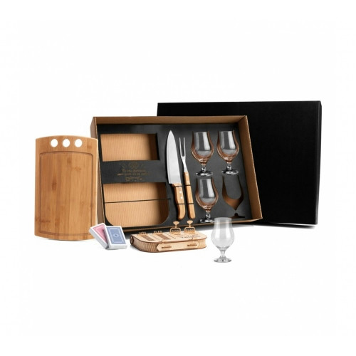 Kit Churrasco Bambu e Inox 8 Peças 37x22,5cm