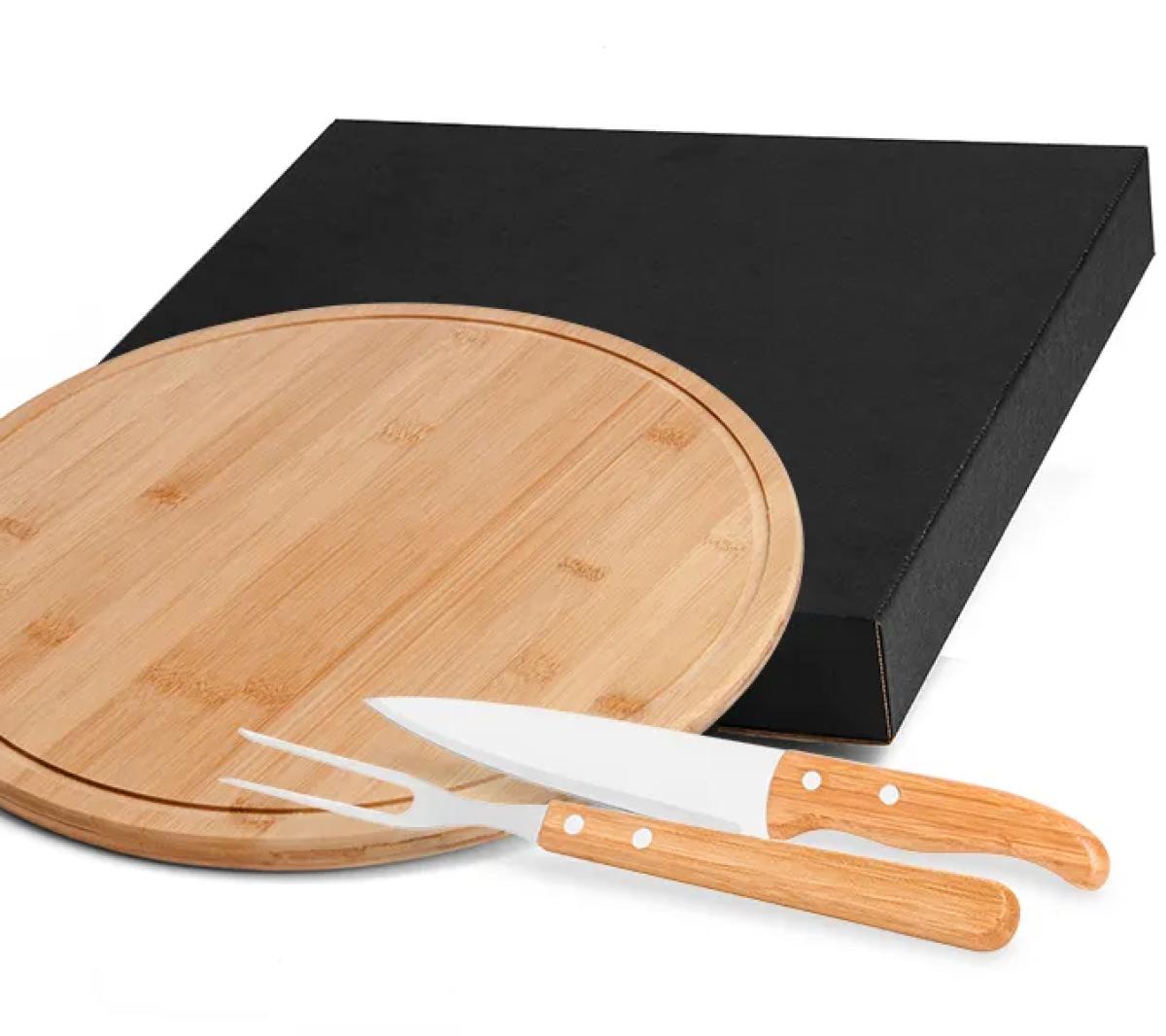 Conjunto para Churrasco Bambu e Inox 35cm 3 Pçs