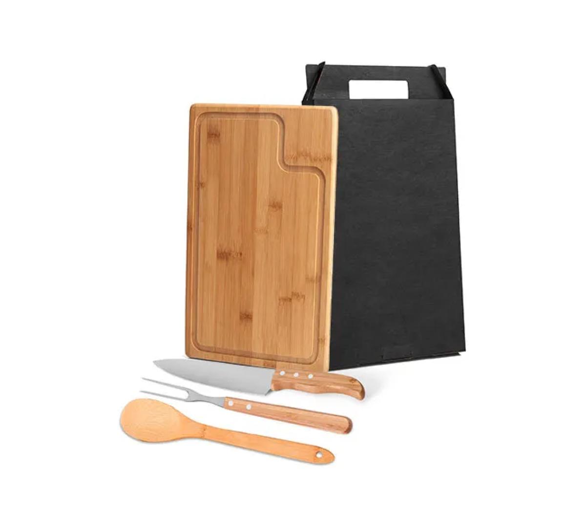 Conjunto Churrasco Bambu e Inox 4 Peças