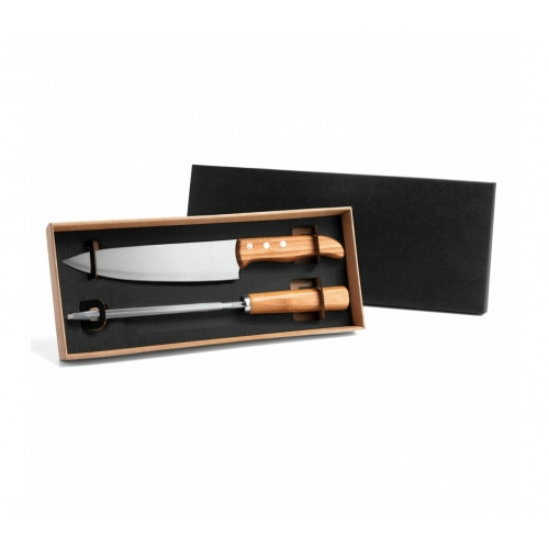 Kit Churrasco 2 Peças Faca e Chaira Bambu e Inox 355x145mm