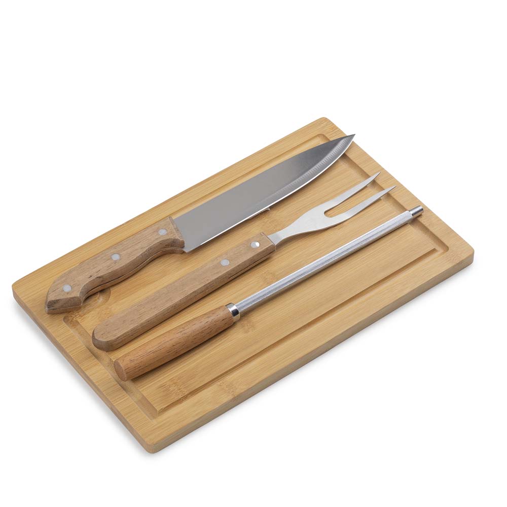 Kit Churrasco com Tábua em Bambu 32,3x20cm