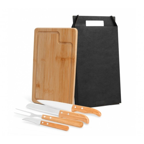 Kit Churrasco Bambu e Inox 5 Peças 32x20,5cm
