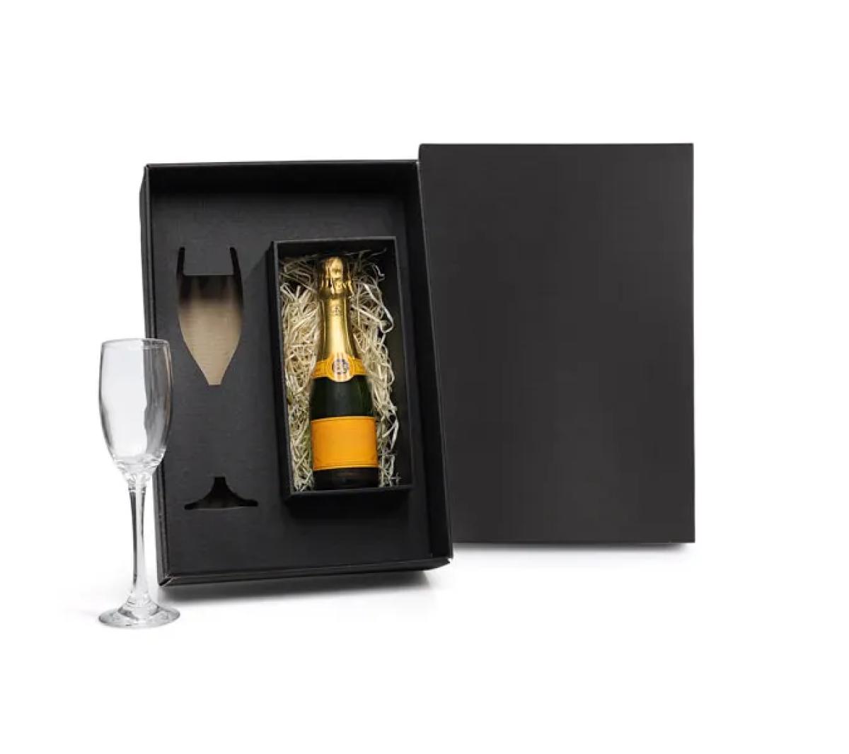 Taça de Vidro para Champagne 190ml com Caixa para Mini Garrafa
