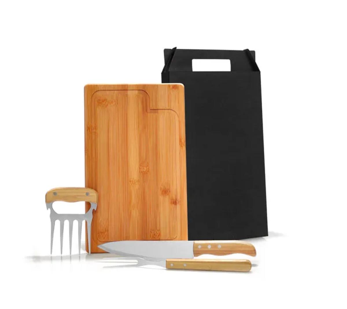 Kit Churrasco Bambu e Inox 4 Peças