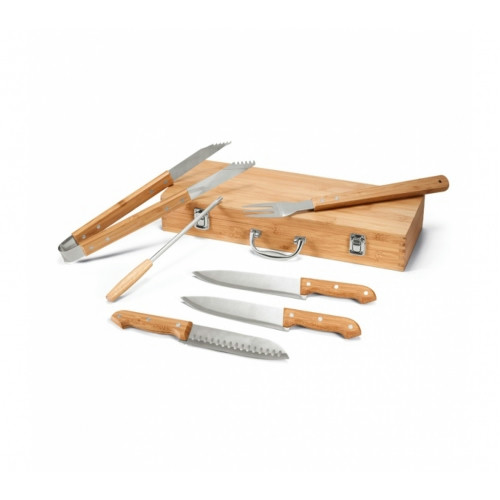 Kit Churrasco em Bambu e Aço Inox 455x160mm