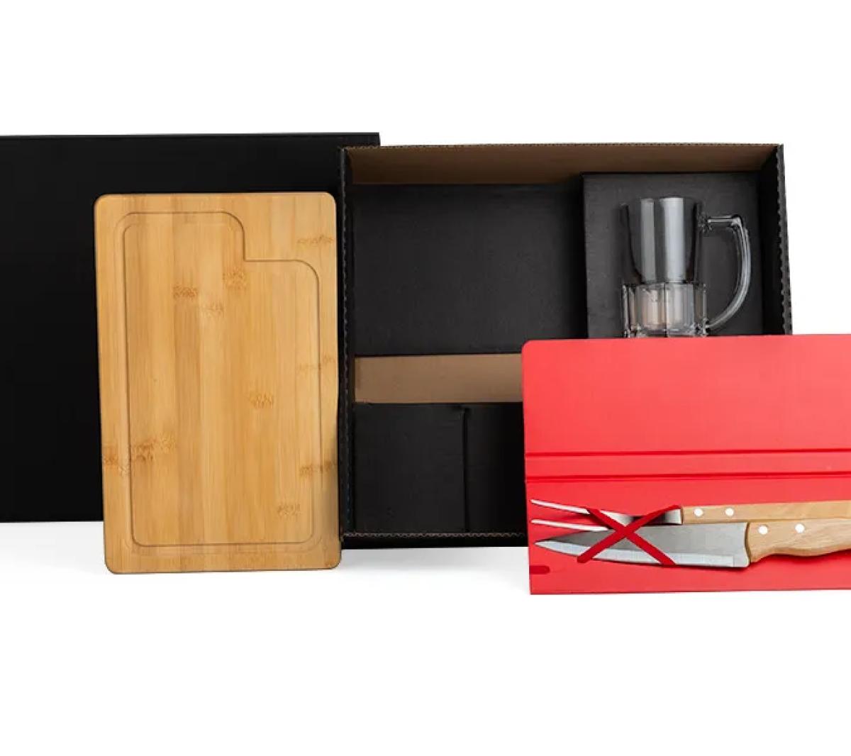Kit Churrasco e Caneca em Bambu, Inox e Vidro