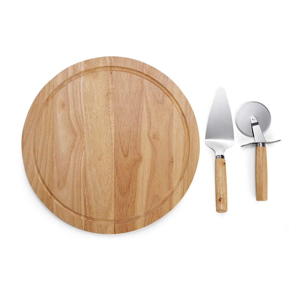 Kit Pizza Inox e Bambu 32,4x32,4cm