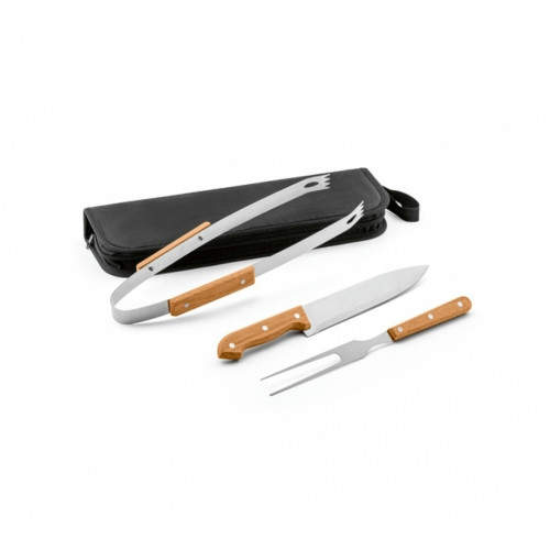 Kit Utensílios Churrasco Aço Inox e Madeira 350x130mm