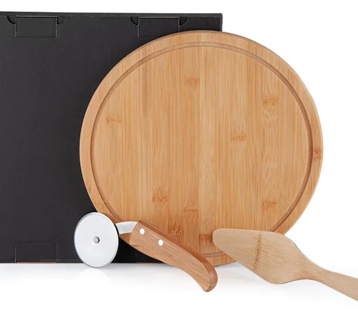 Conjunto para Pizza em Bambu 30cm - 3 Pçs