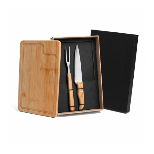 Kit Churrasco 3 Peças Bambu e Inox 32x20,5cm