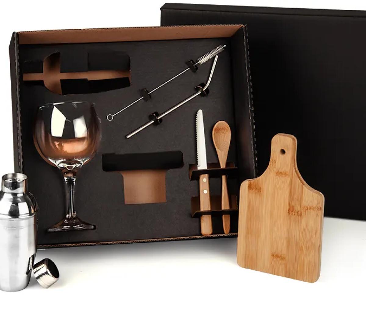 Kit Coquetel Inox e Bambu 7 Peças
