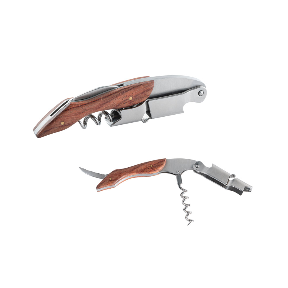 Saca-rolhas em Madeira e Aço Inox com Sistema de Mola 120x28mm