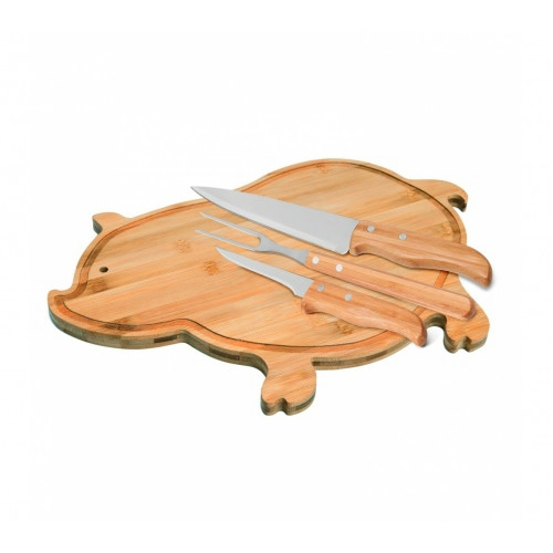 Kit Churrasco 4 Peças Bambu e Inox 410x260mm