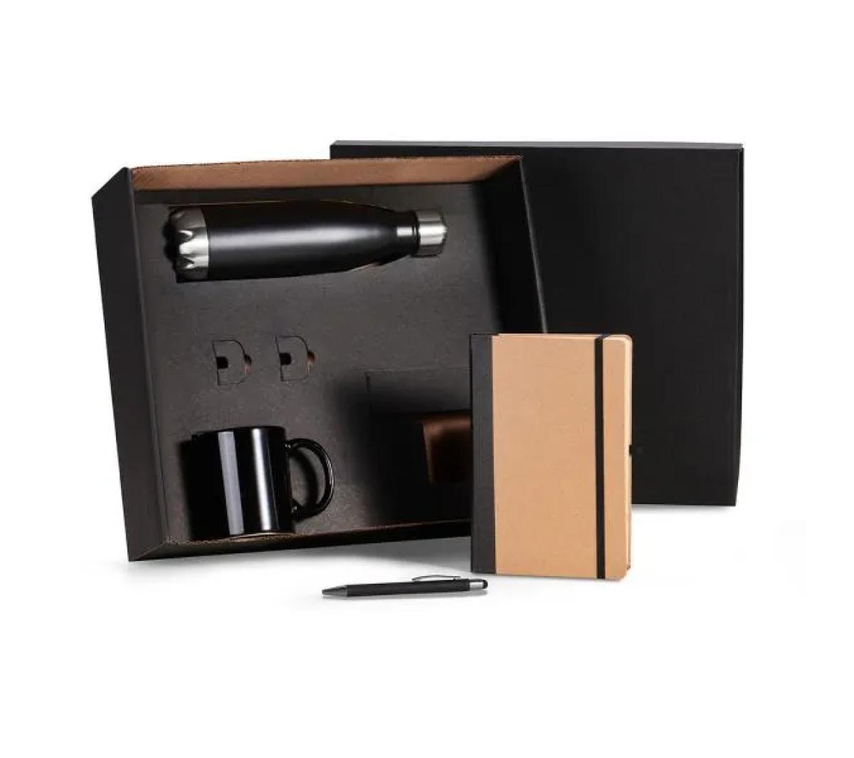 Kit Escritório Metal 4 Pçs Preto Inox