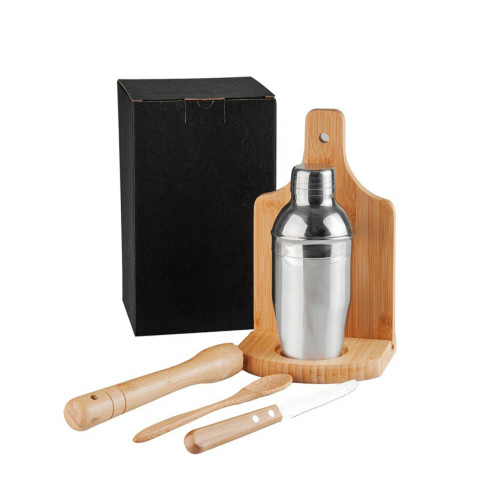Kit para Caipirinha Aço Inox e Bambu 6 Peças 350ml