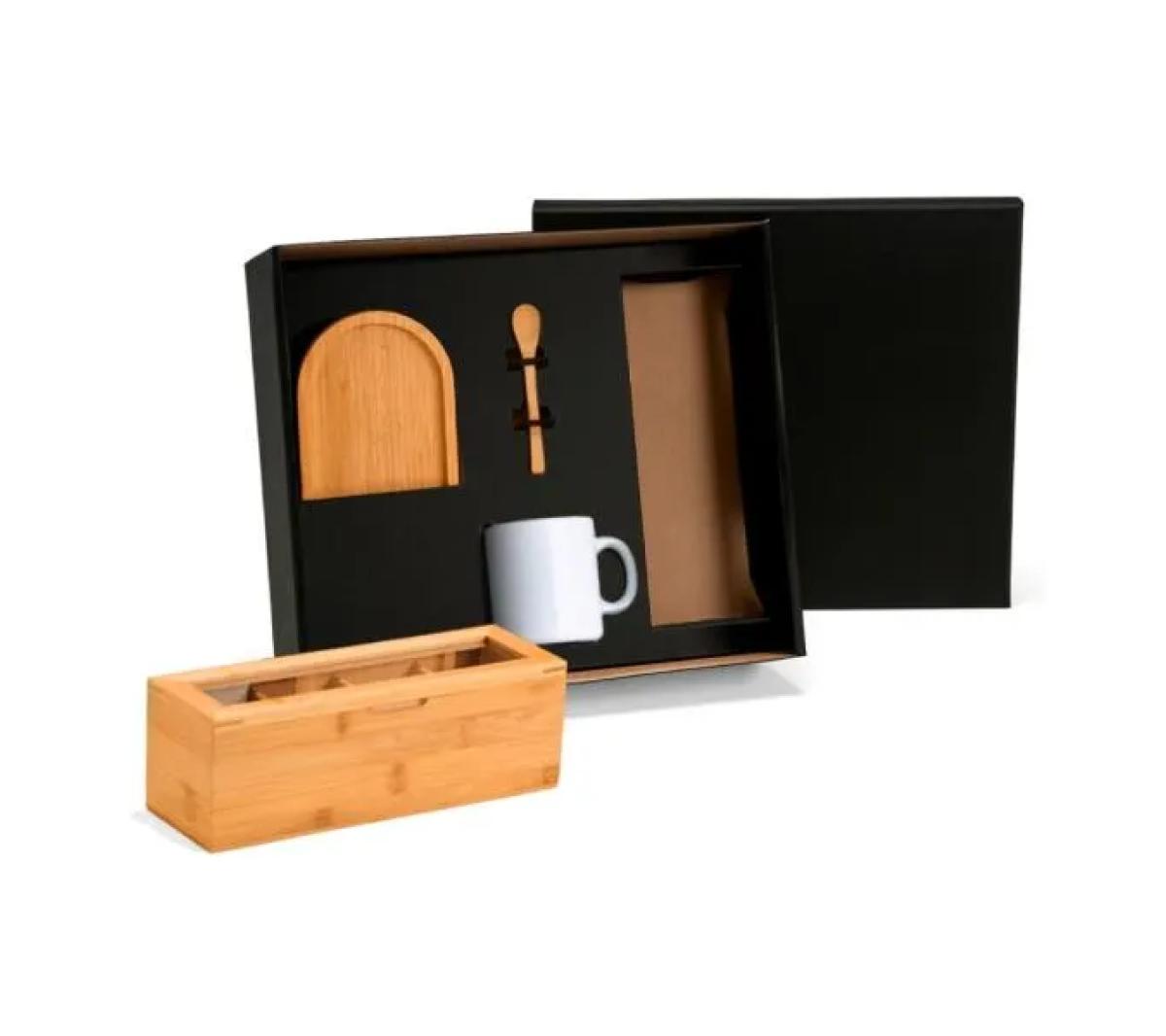 Kit para Chá em Bambu e Cerâmica 4 Peças 26,7x9cm