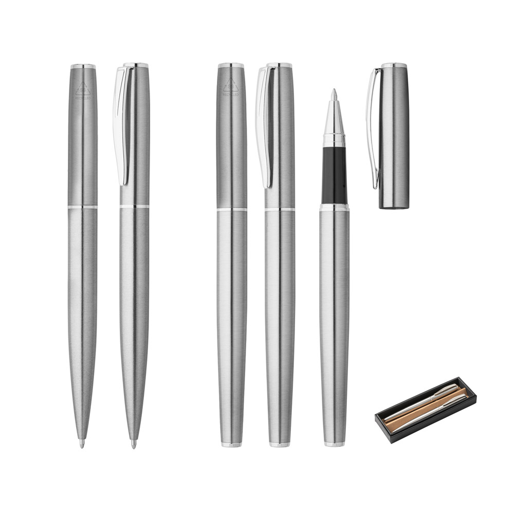 Conjunto de Roller e Esferográfica Aço Inox 130mm