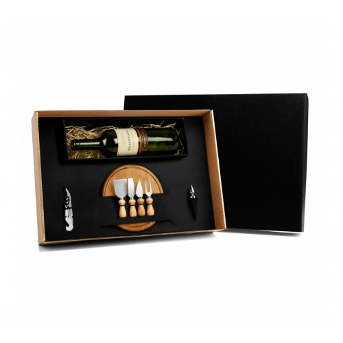 Kit Vinho e Queijo Bambu e Inox 21,3x1,5cm