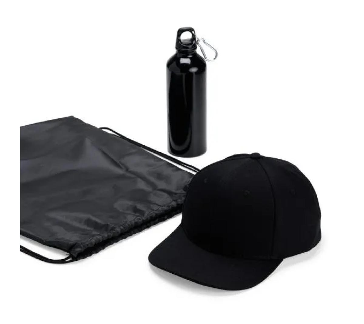 Kit Mochila, Garrafa e Boné Nylon e Alumínio