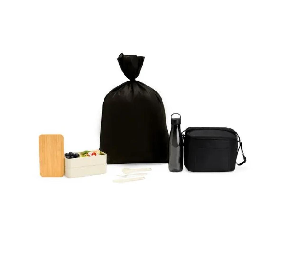 Kit Marmita Dupla Fibra Trigo, Bolsa Térmica e Garrafa PET Bambu