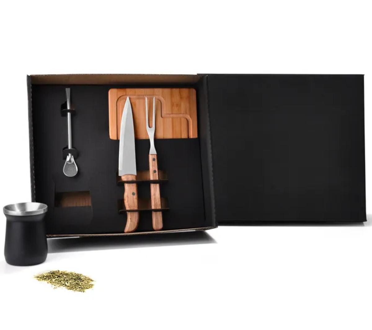 Kit Churrasco e Chimarrão Aço Inox e Bambu 5 Peças