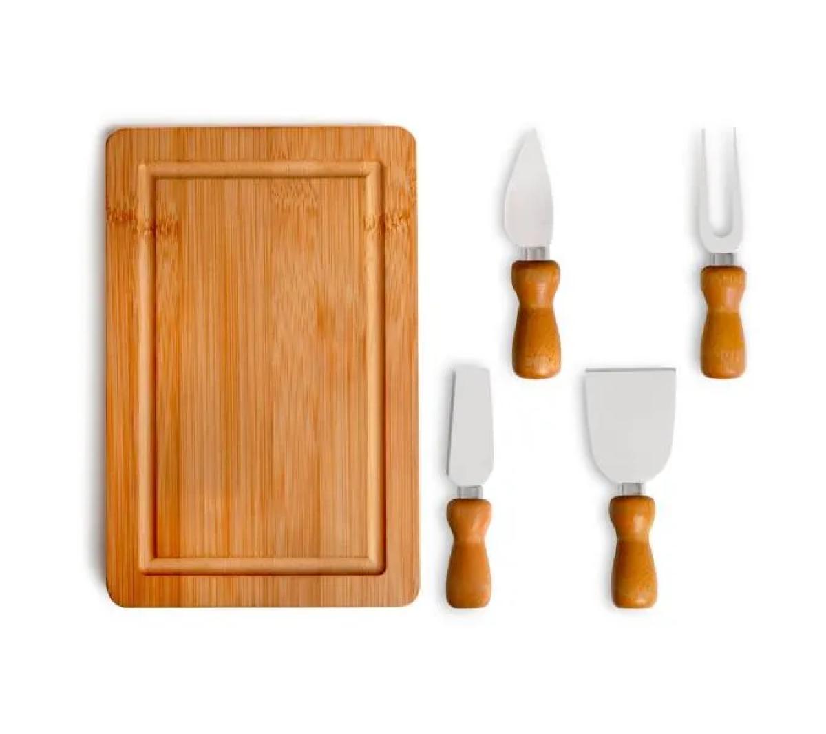 Conjunto Queijo Bambu/Inox 5 Pçs