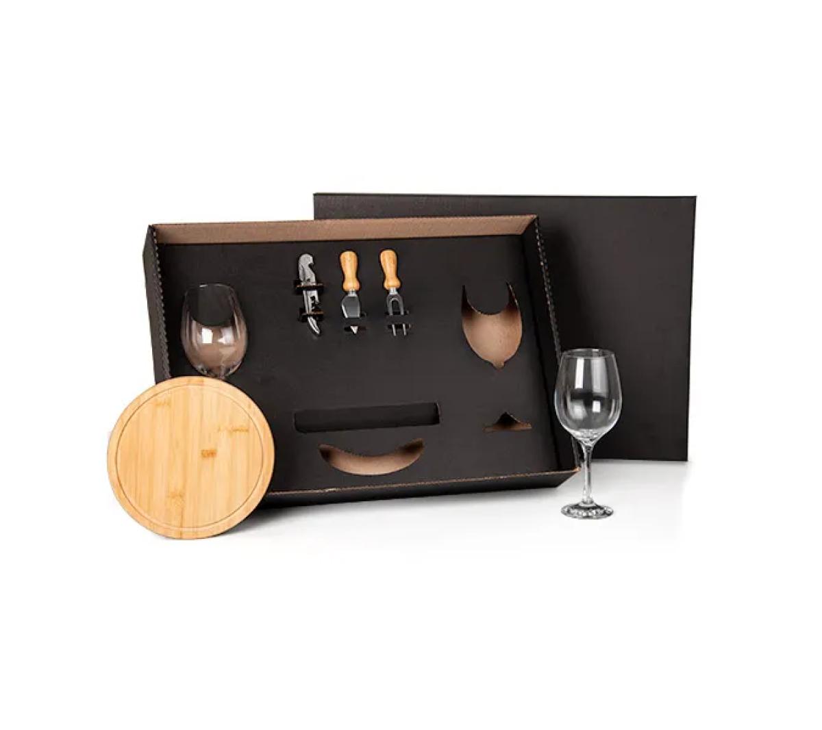 Kit Queijo e Vinho Bambu e Vidro