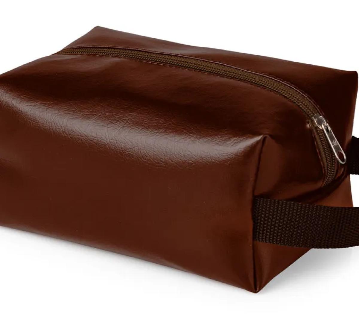 Necessaire Material Sintético Marrom com Alça
