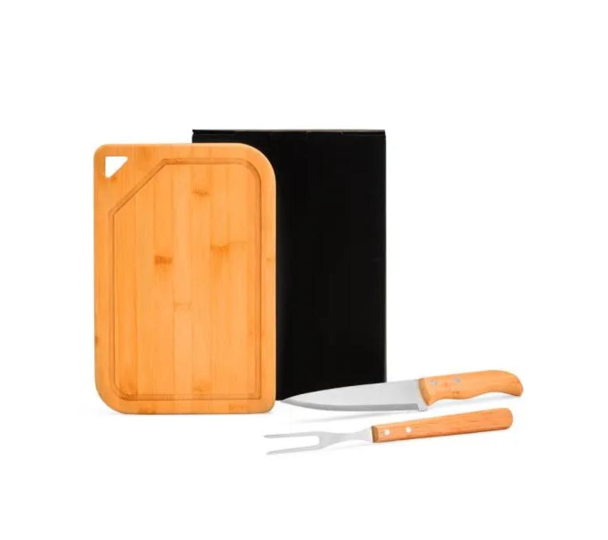 Kit Churrasco 3 Peças em Bambu e Inox