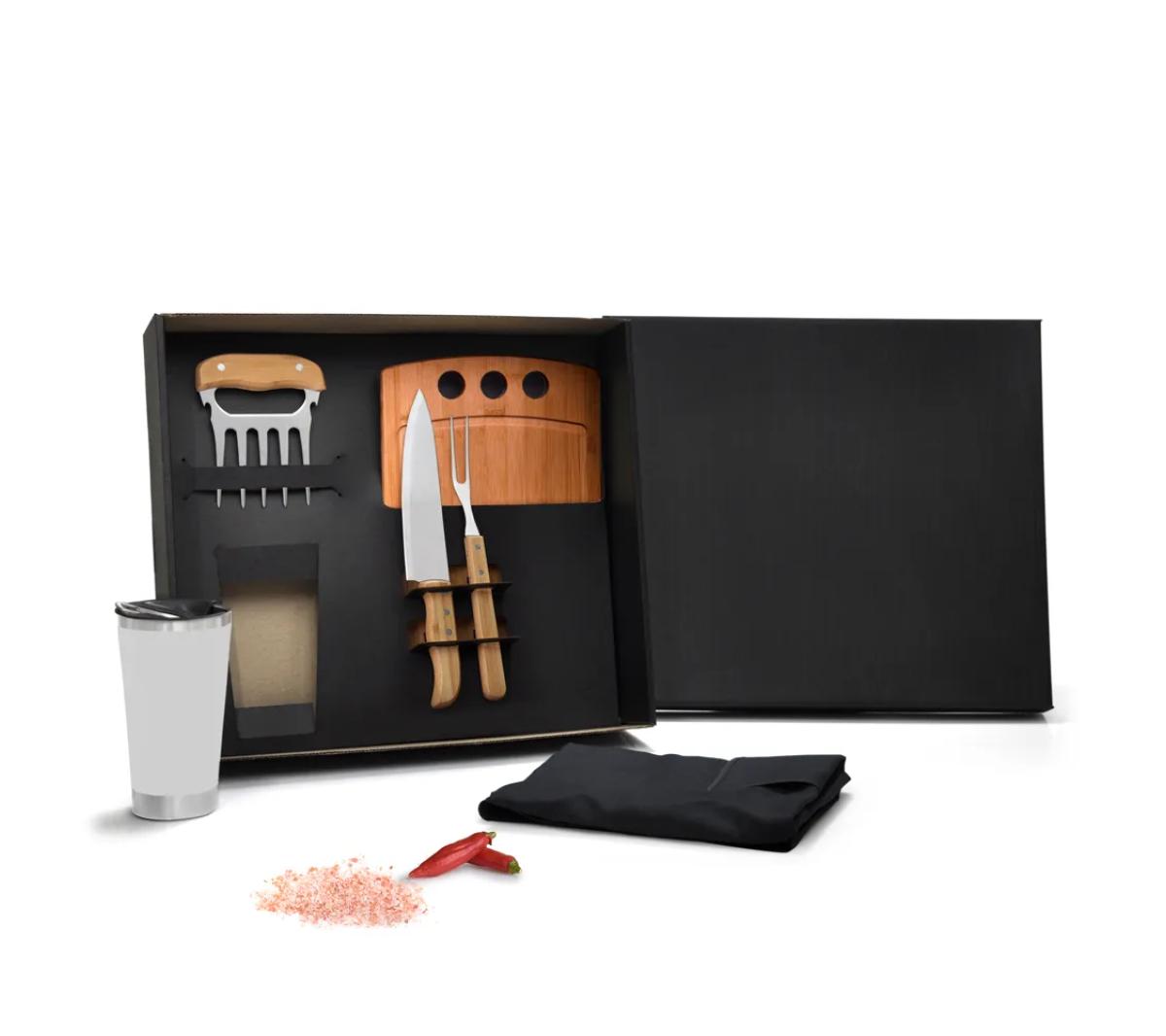 Kit para Churrasco Inox e Bambu com Copo Térmico