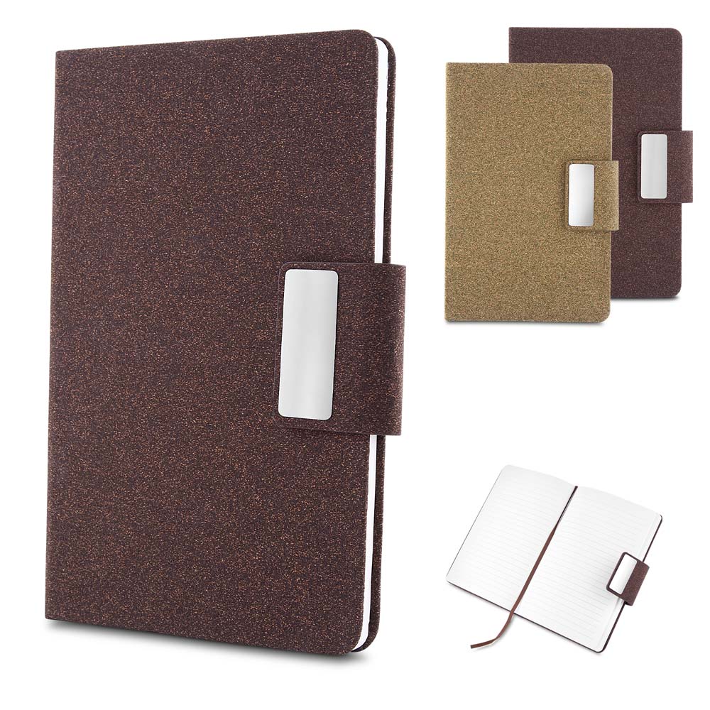 Caderno em PU e fibra de café ou chá magnético 20,7x13,2cm