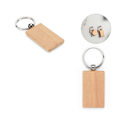 Chaveiro Retangular em Madeira de Faia 5,0x2,8cm
