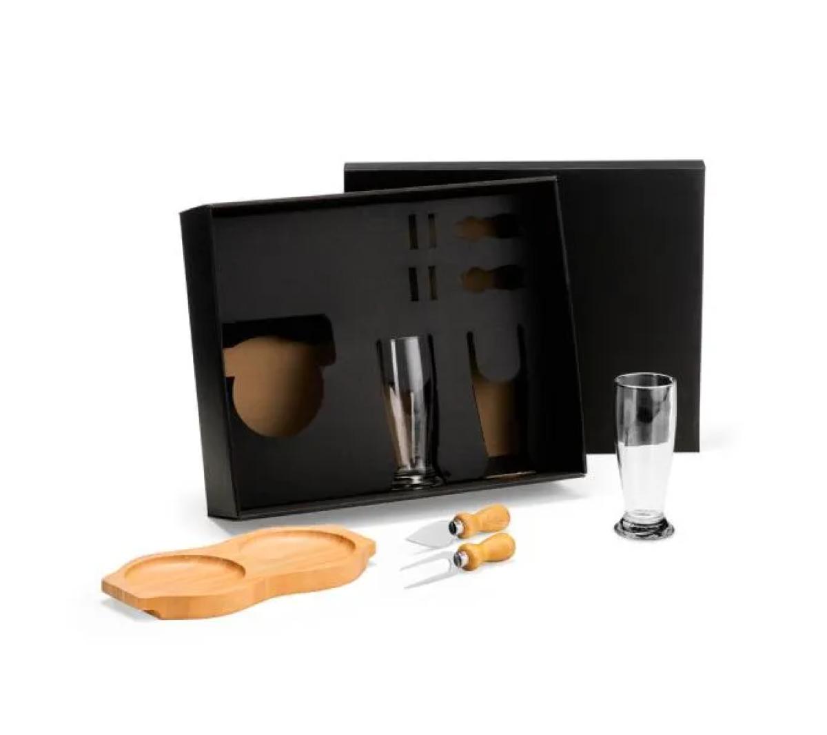 Kit Petisco e Cerveja em Bambu e Vidro