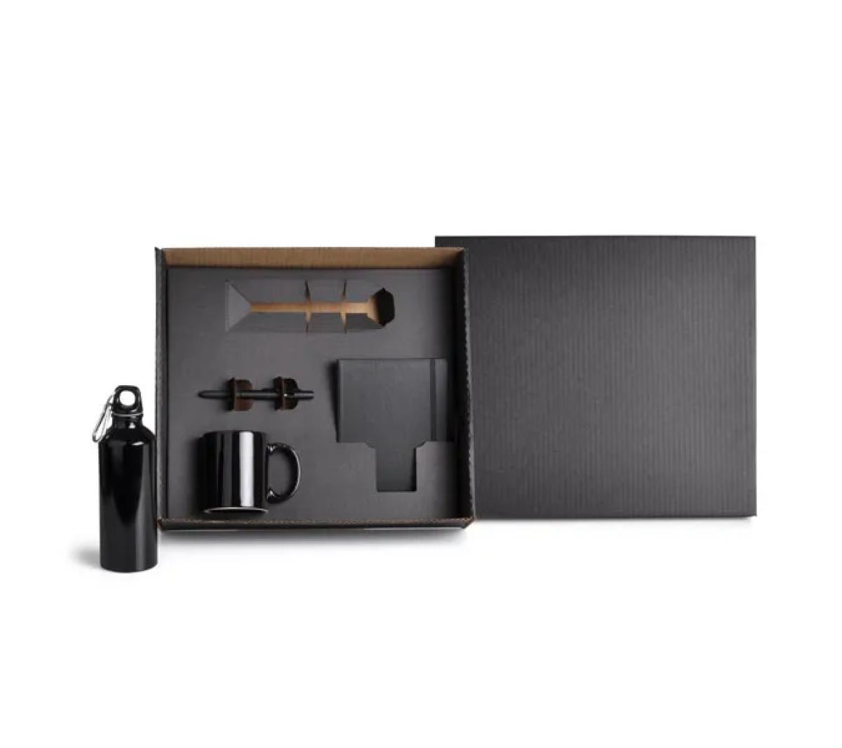 Kit Squeeze Alumínio, Caneca Cerâmica e Caderno Capa Dura