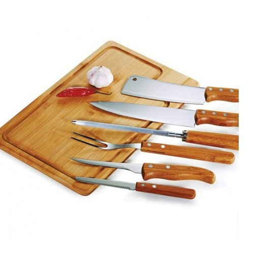 Conjunto Churrasco Bambu e Inox 37x23cm