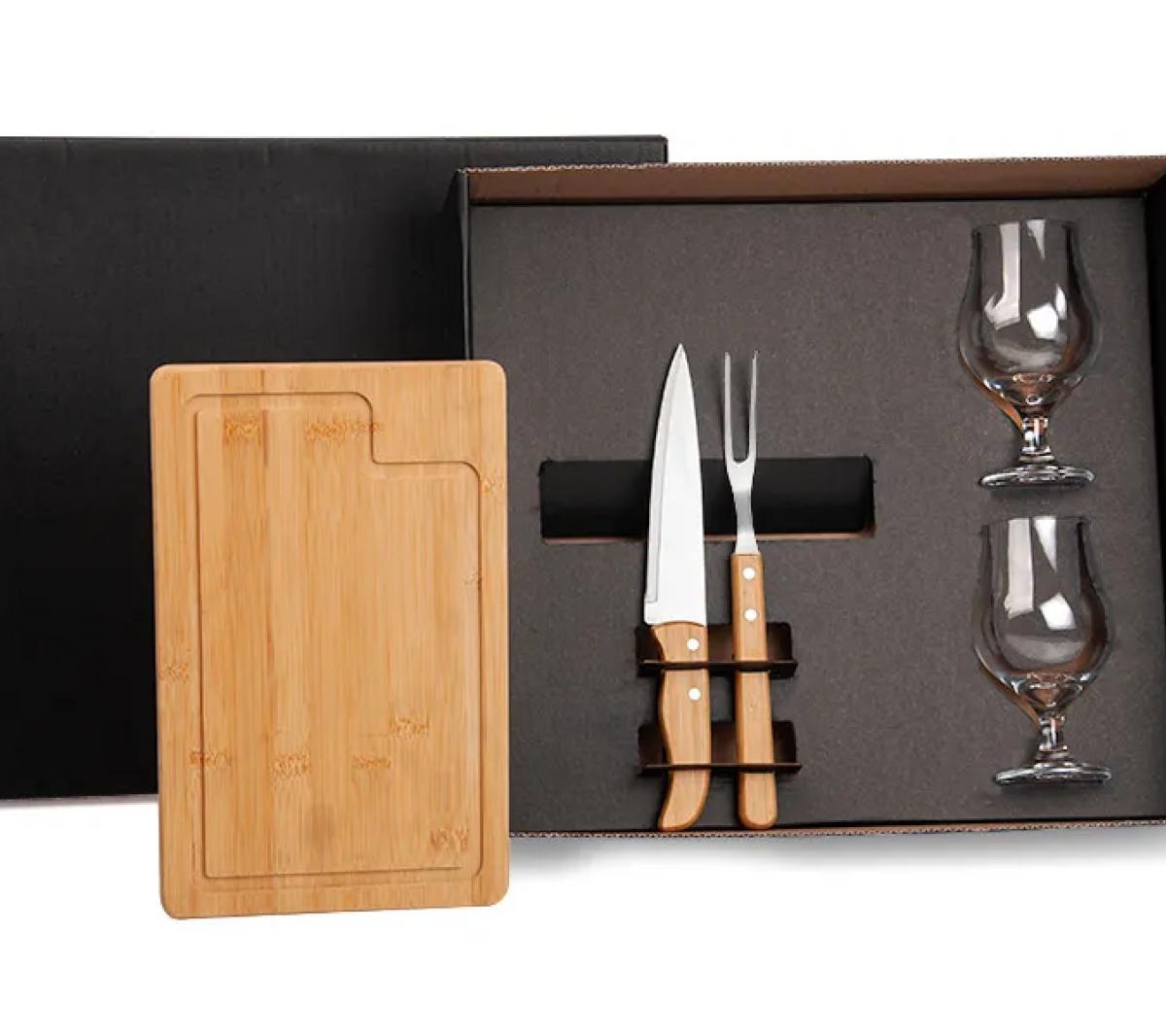 Kit Churrasco em Bambu e Inox 5 Pçs