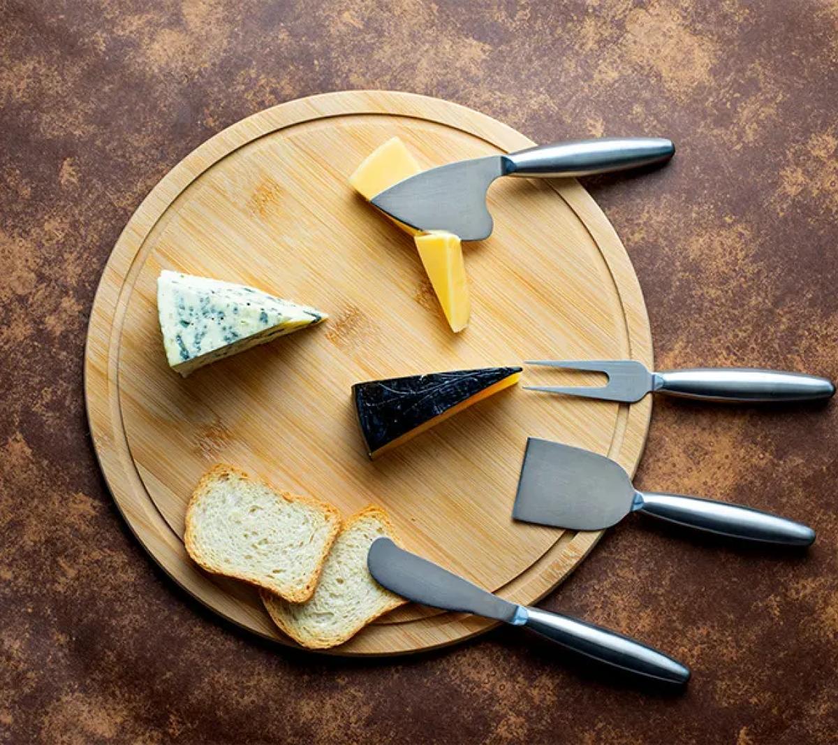 Conjunto para Queijo Bambu/Inox 5 Pçs