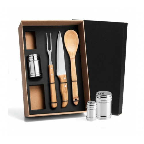 Kit Cozinha Inox e Bambu 6 Peças 350x240mm
