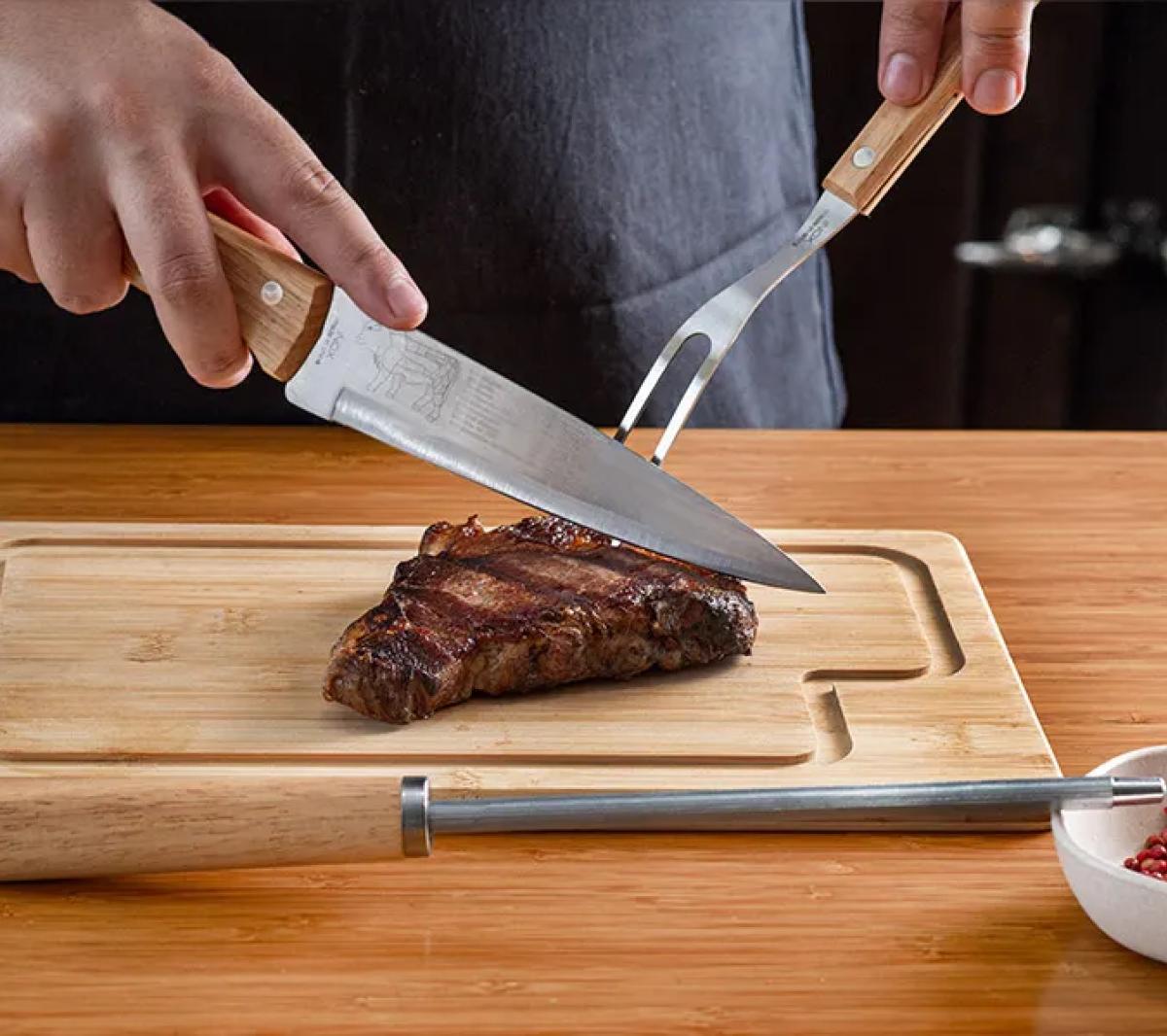 Conjunto Churrasco Bambu e Inox 4 Pçs
