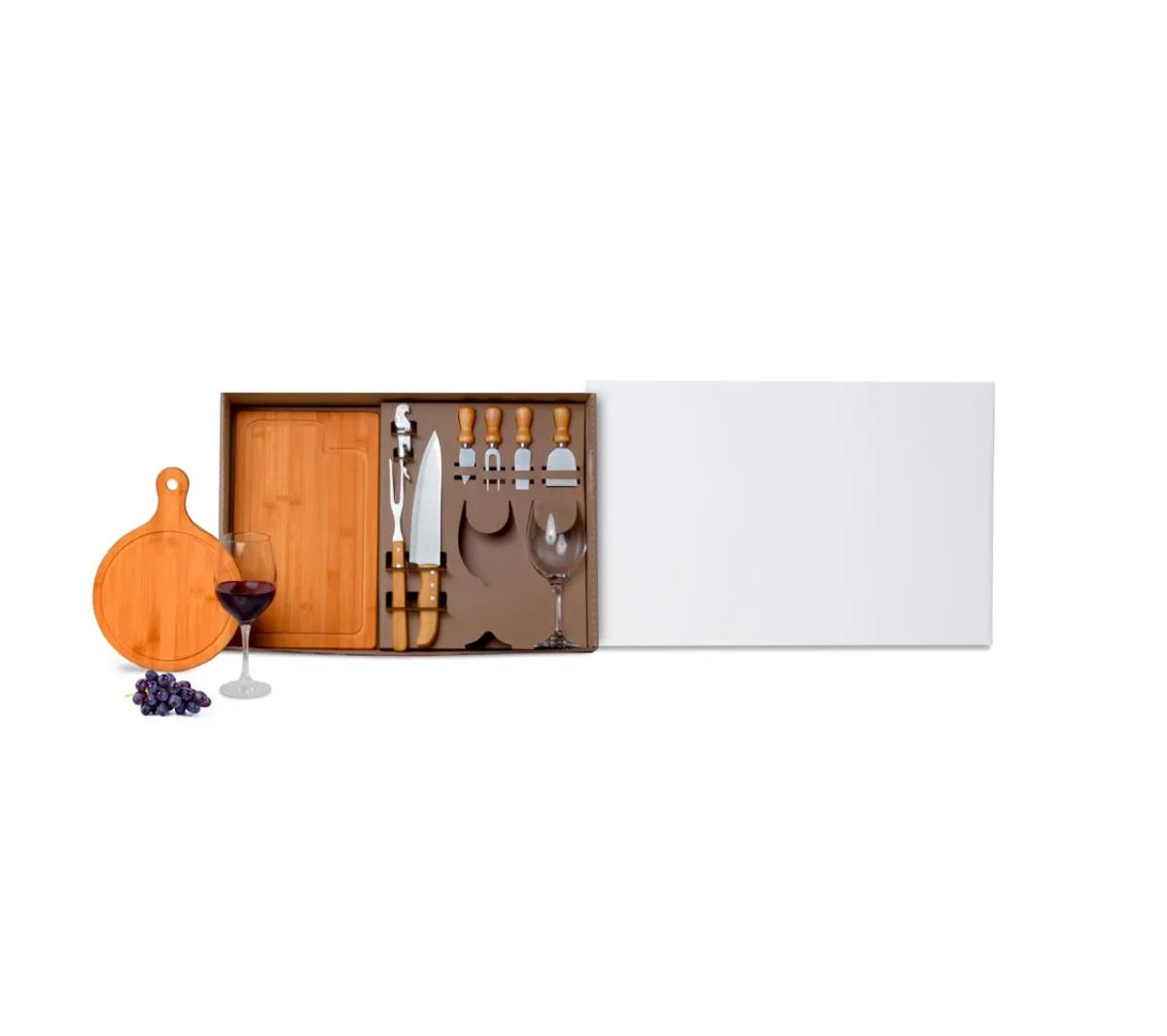 Kit de Utensílios Bambu e Inox para Queijo e Churrasco