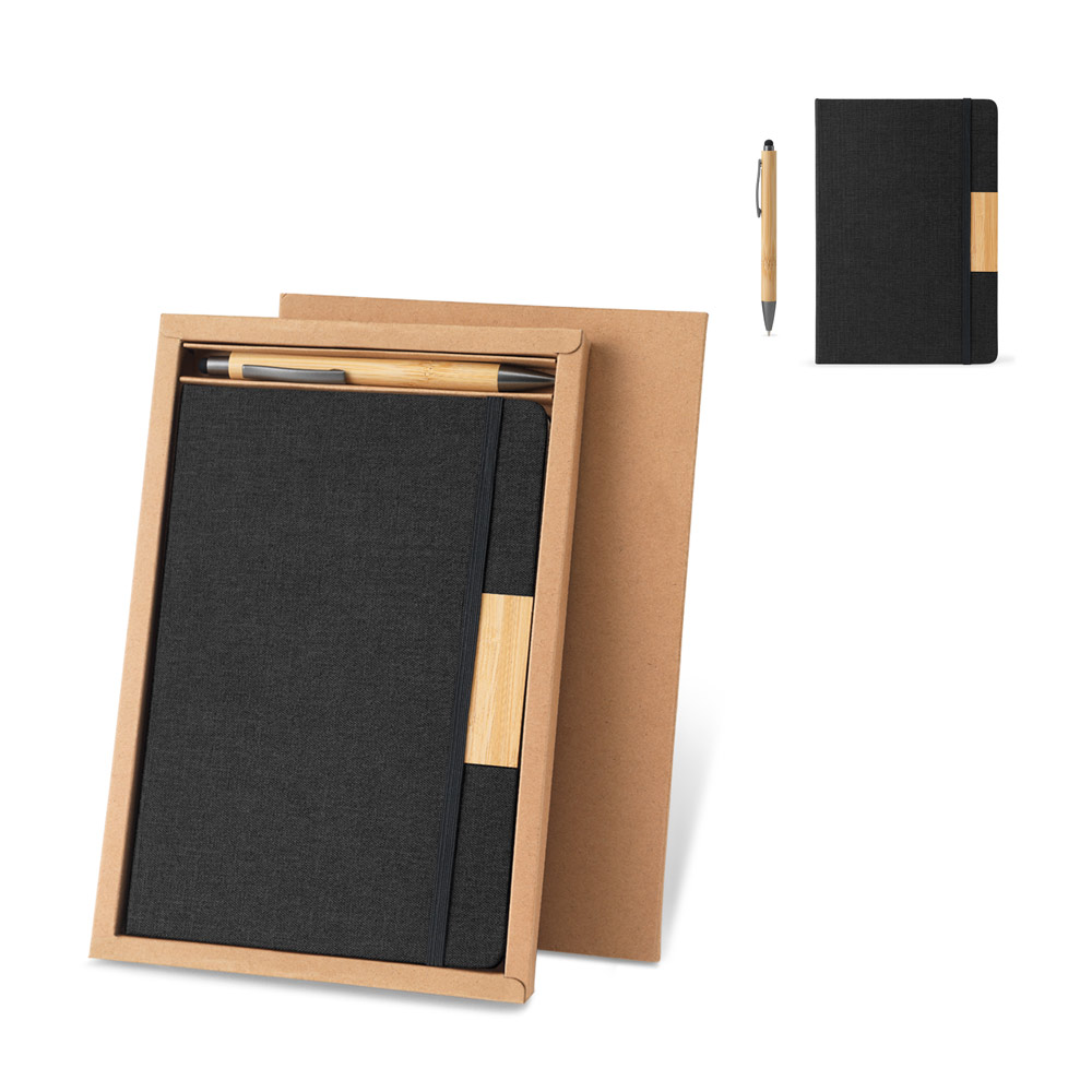 Conjunto Caderno A5 Poliéster Reciclado e Caneta Bambu 11x142mm