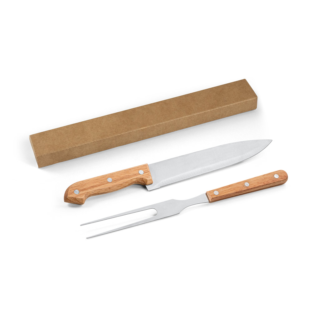 Kit Churrasco Aço Inox e Bambu 325x26mm