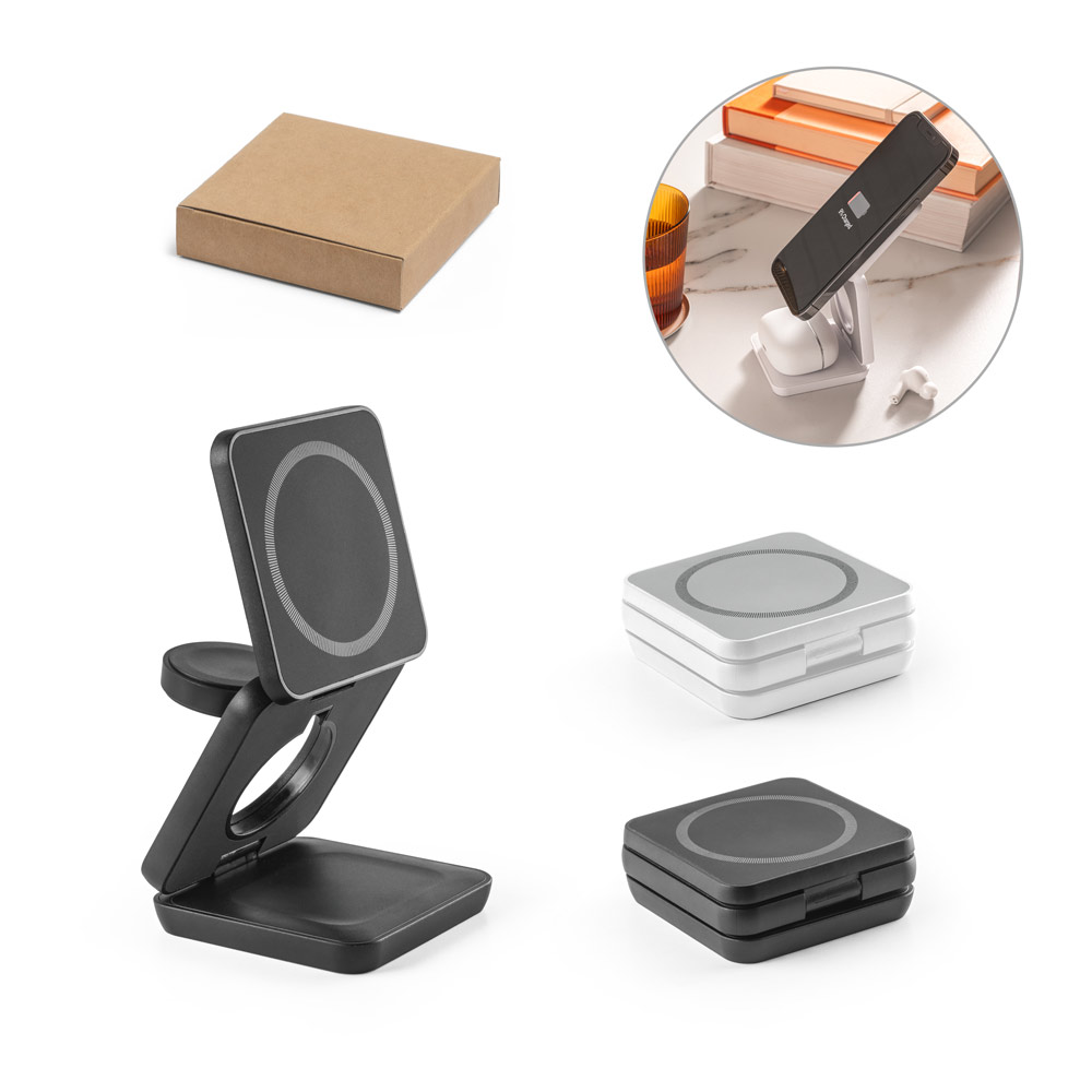 Carregador Magnético Wireless Dobrável 3x1 em ABS Reciclado